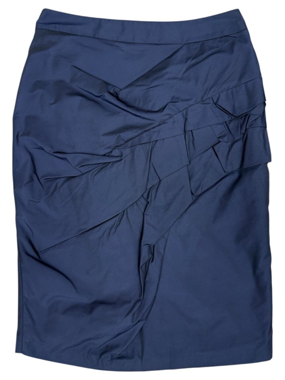 VERONIKA MAINE Women's EUC Diagonal Ruched Pencil Skirt Navy | Size 8